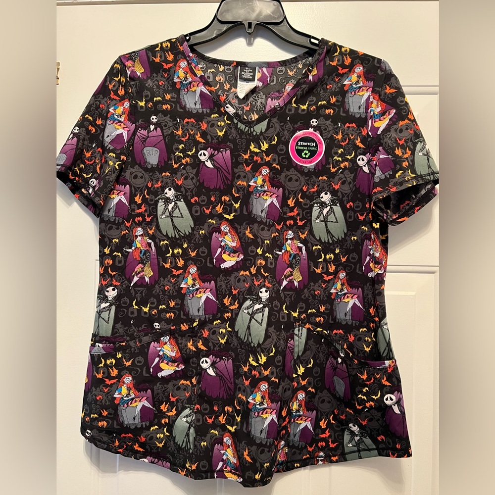NWOT Disney The Nightmare Before Christmas Scrub Top - Purple and Orange